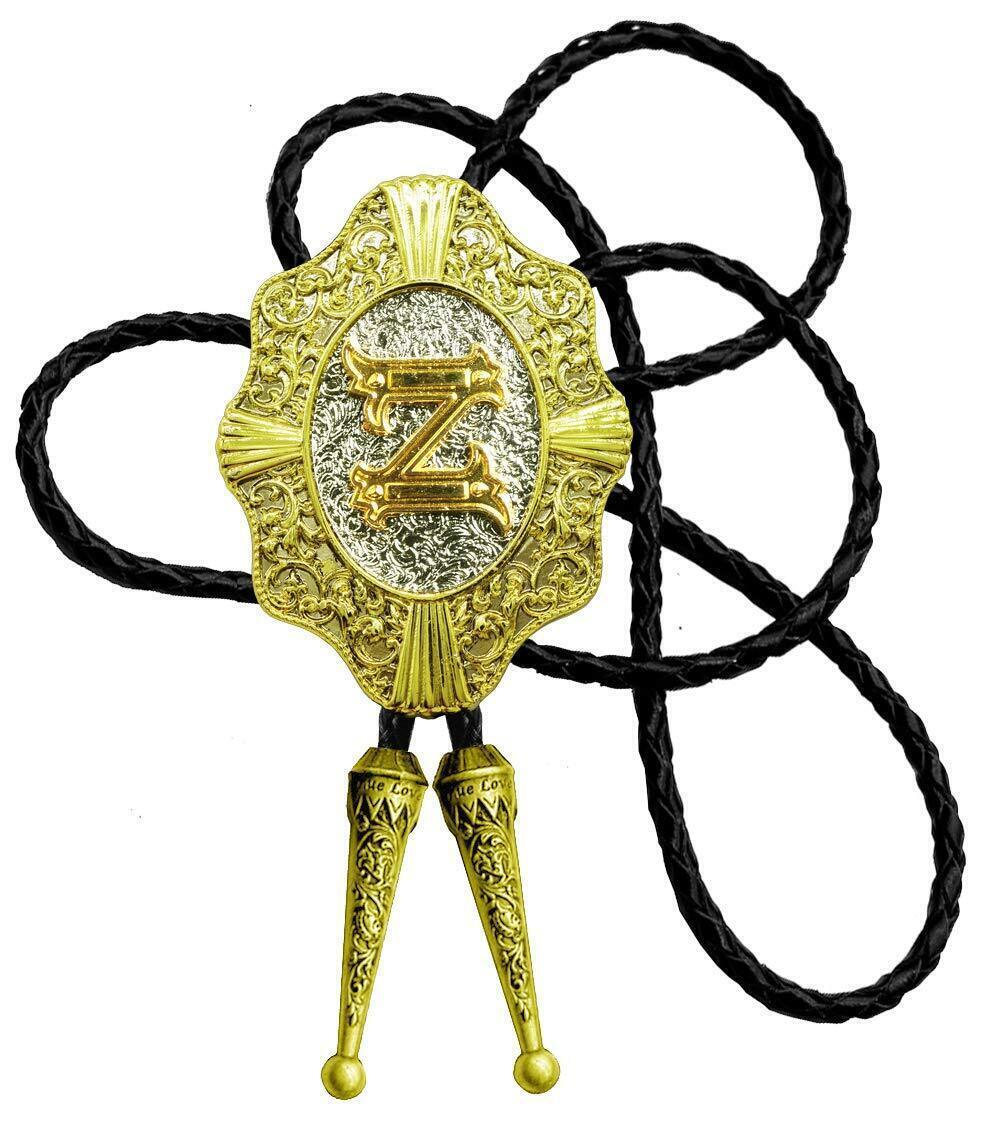 1008 Golden Initial Letters in Flower Nursery Cowboy Bolo Tie with Cowhide
